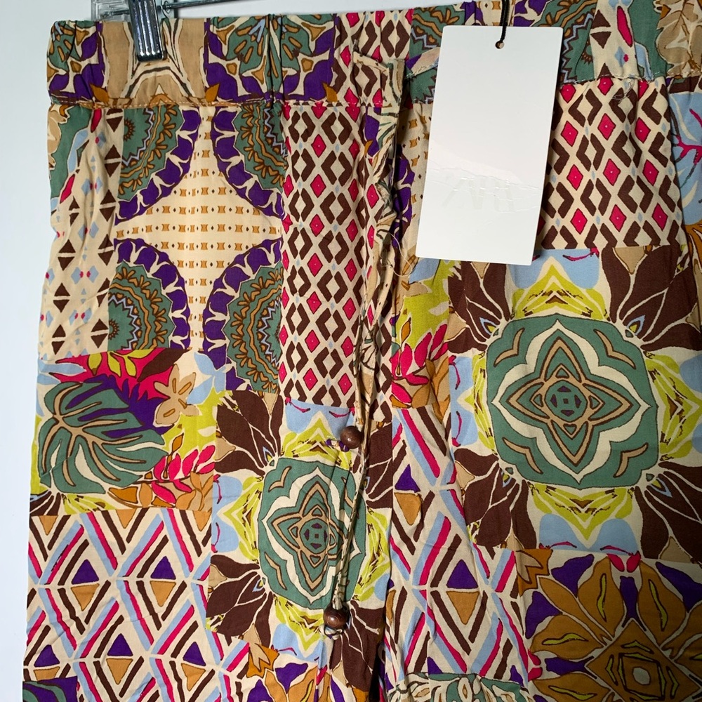 Zara NWT multicolor floral patchwork printed wide… - image 5